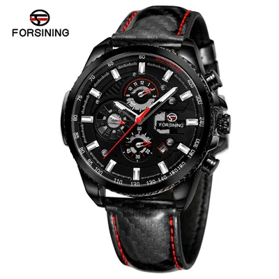 Forsining Three Dial Calendar Display Black Men Automatic Leather strap Wrist Watch Top Brand Luxury Military Sport Male Clock - Цвет: A6