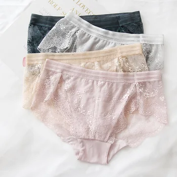 

New Sexy Hollow Lace Women Underwear Middle Waist Seamless Breathable Exquisite Solid Soft Female Panties Luxury Style Breifs