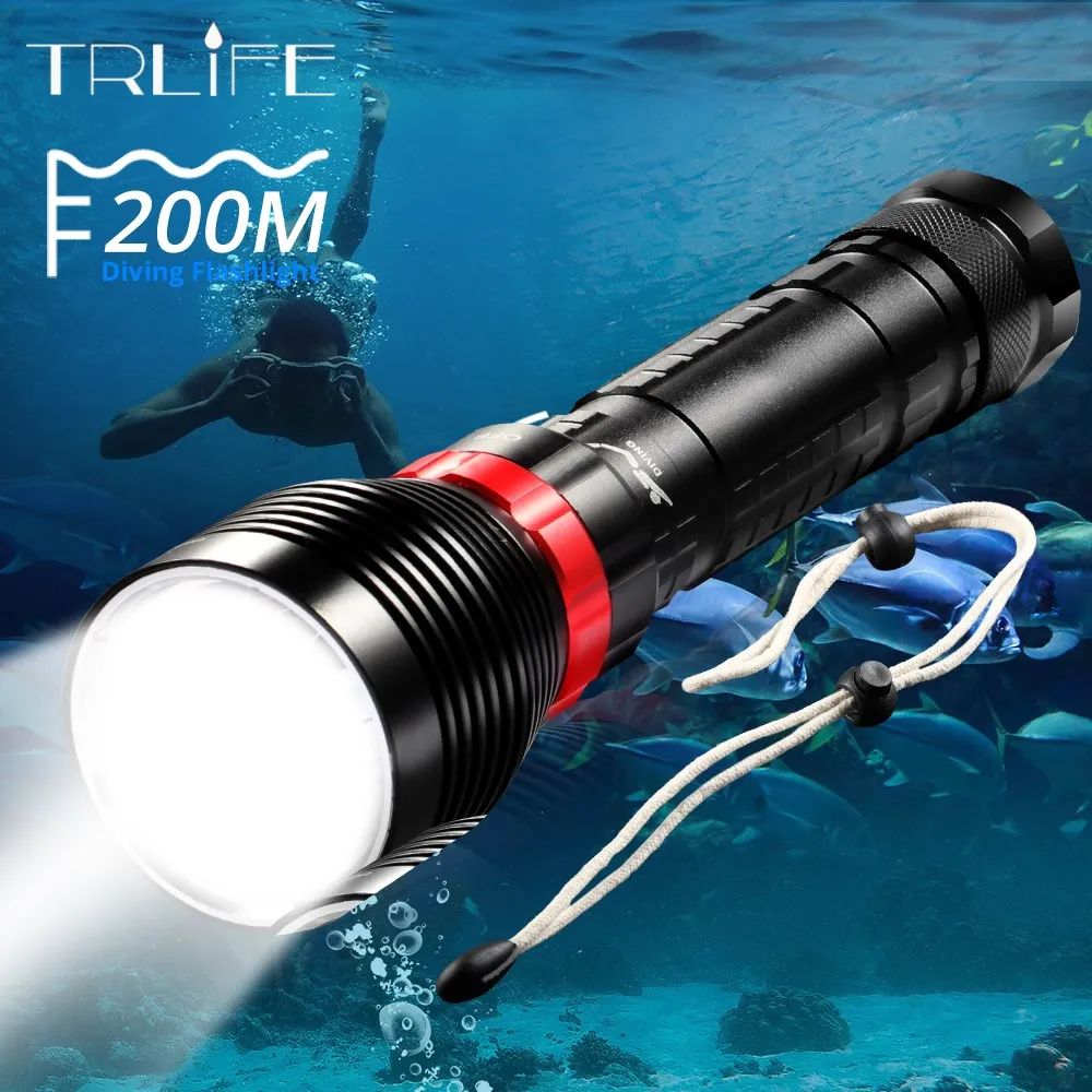 

IP8 Underwater 40000LM Diving Flashlight L2 Waterproof Scuba Torch Lamp 200M Diving Lantern Rotating Switch Use 26650 Battery