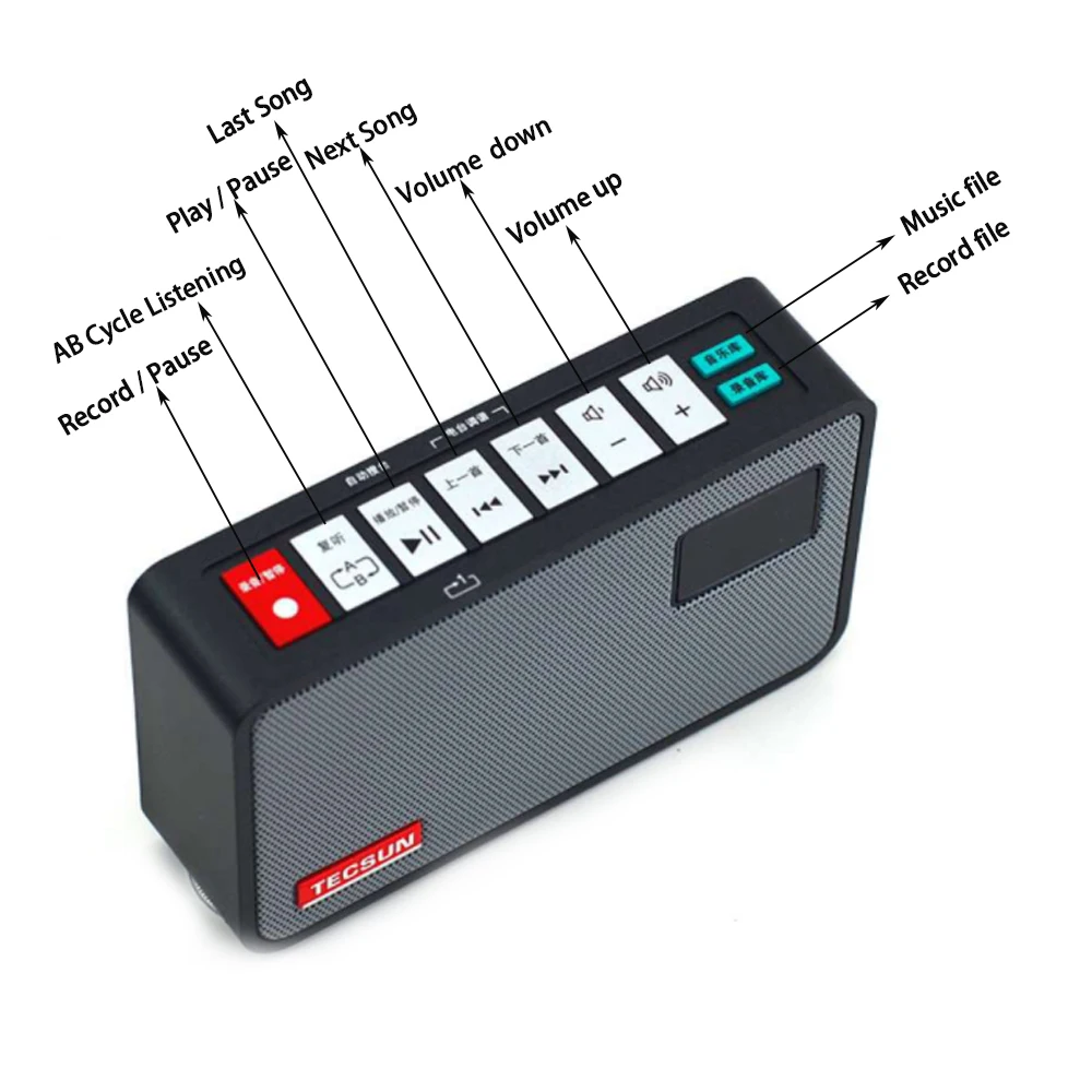 TECSUN ICR-100 tf-карта мини-громкоговоритель MP3 плеер Радио FM 76-108 с 16G Макс памяти TF карта