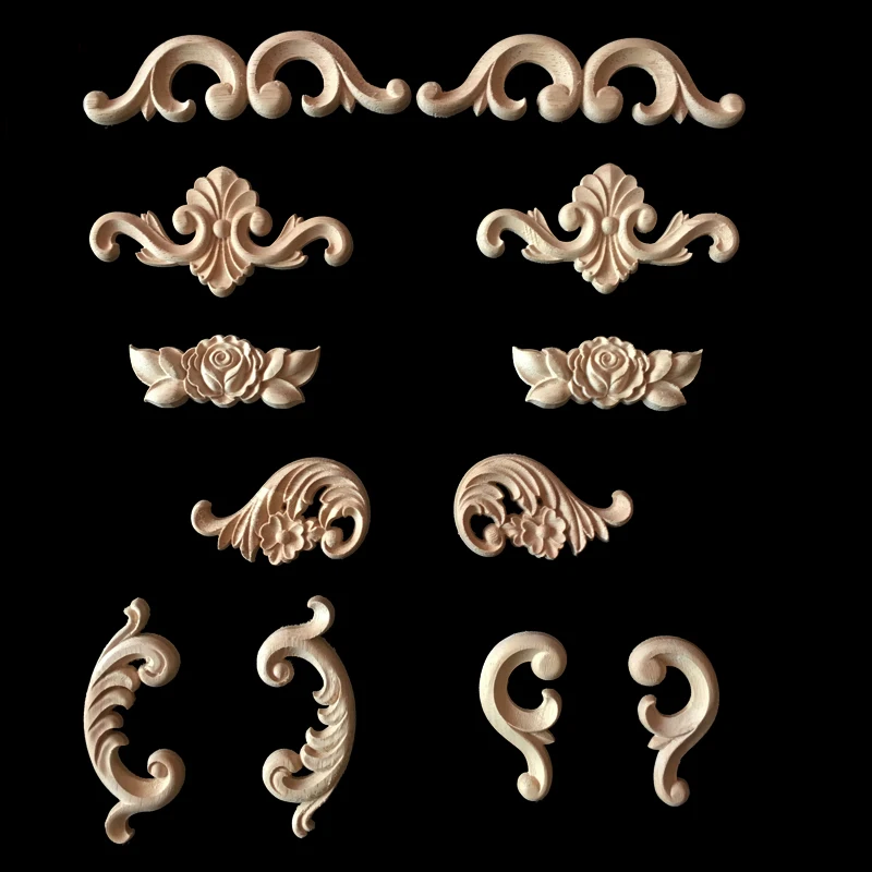 

Vintage Wood Carved Corner Onlay Applique Furniture Unpainted Decorative Figurine Wooden Miniatures Decorative Wooden Figurines