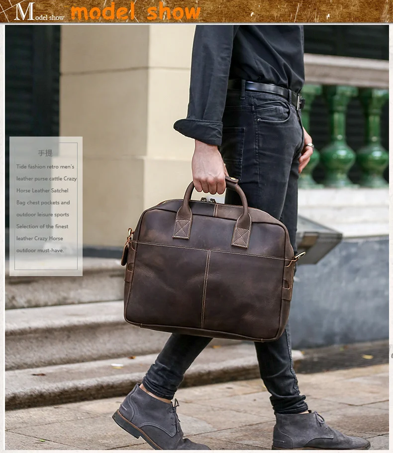 Для Мужчин's Crazy пояса из натуральной кожи Портфели Мужской Винтаж дюймов 15,6 дюймов ноутбук сумка мужчин большой ёмкость бизнес сумки