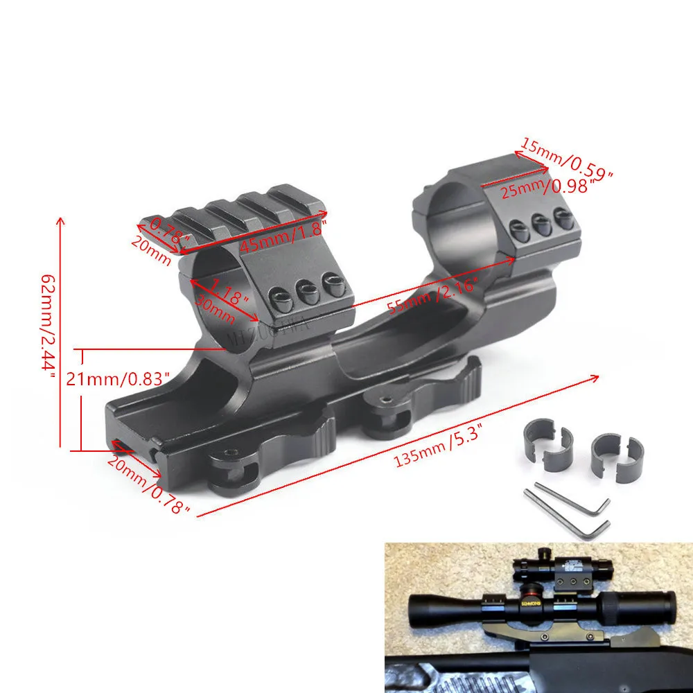 

Tactical QD Quick Release 25.4mm 1inch / 30mm Dual Ring Cantilever Scope Mount Forward Reach for 20mm Picatinny Rail Weaver
