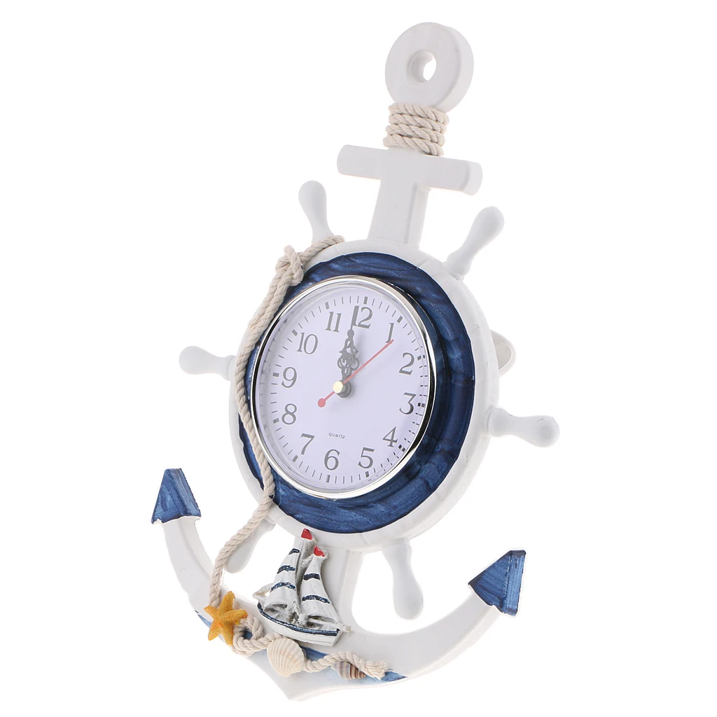 WALL CLOCK WELCOME ABOARD NAUTICAL BLUE & WHITE HANGING DECOR ORNAMENT CRAFT