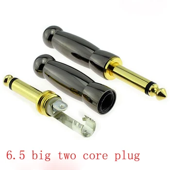 

10pcs/lot Microphone mixer plug mono 6.35 plug plating 24K gold black 6.35mm 6.5 big two core