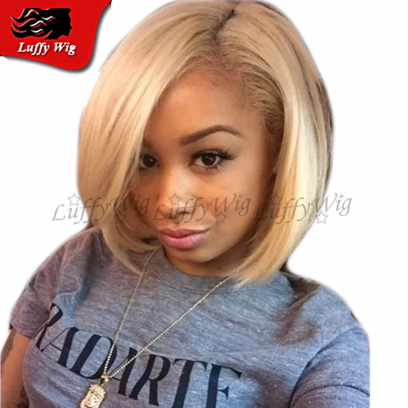Glueless Human font b Hair b font Blonde Bob Wigs font b Brazilian b font Short