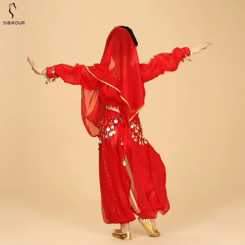 Goedkoop Bollywood Buikdans Kostuum Set Voor Kinderen Egypte Egyptische Oosterse Indian Buikdans Pak Voor Meisjes Jurk 120D Chiffon Top broek