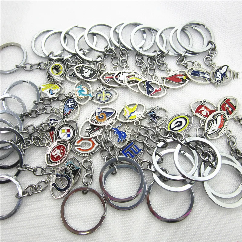 Wholesale 32pcs/lot Mix Football Team Sports Keychains Keyring America Football Logo key chains
