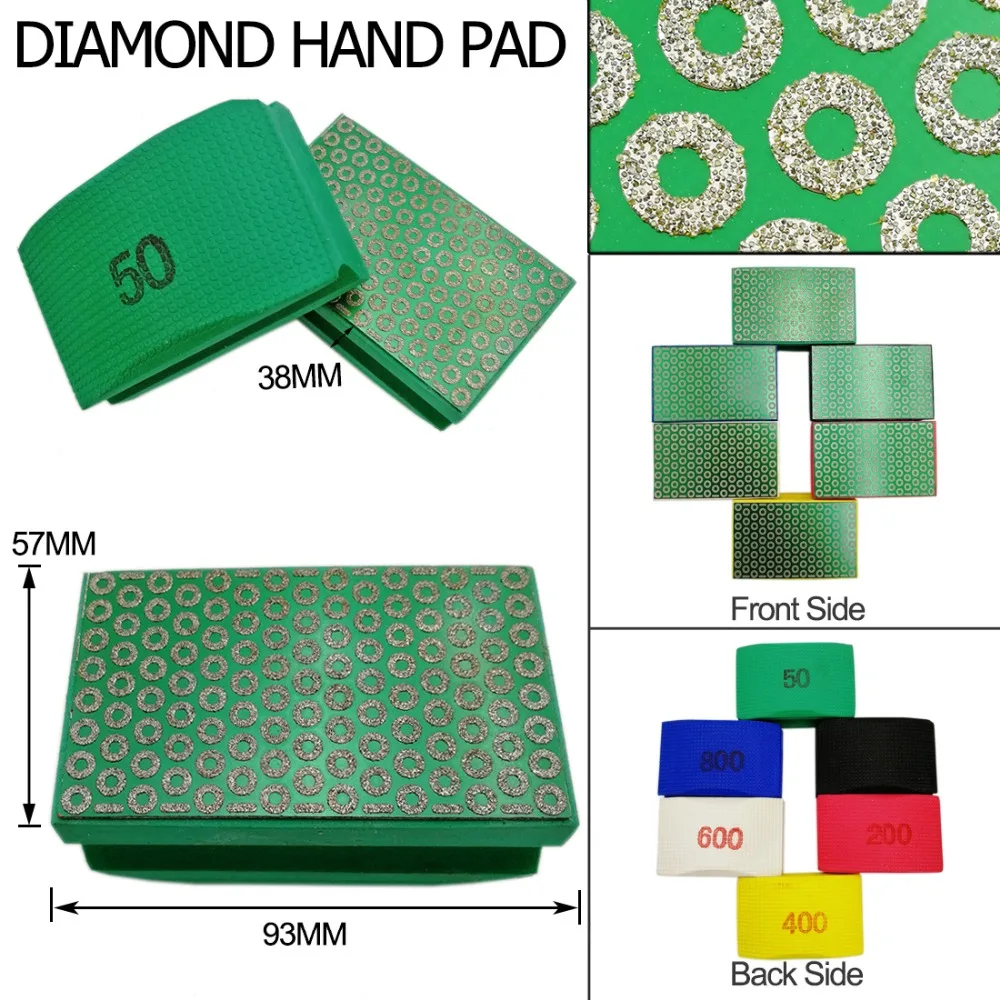 DIATOOL Electroplated Diamond Hand Pad 90X55MM Grit#100 Polishing Block Foam Backed Hand Polishing Pad