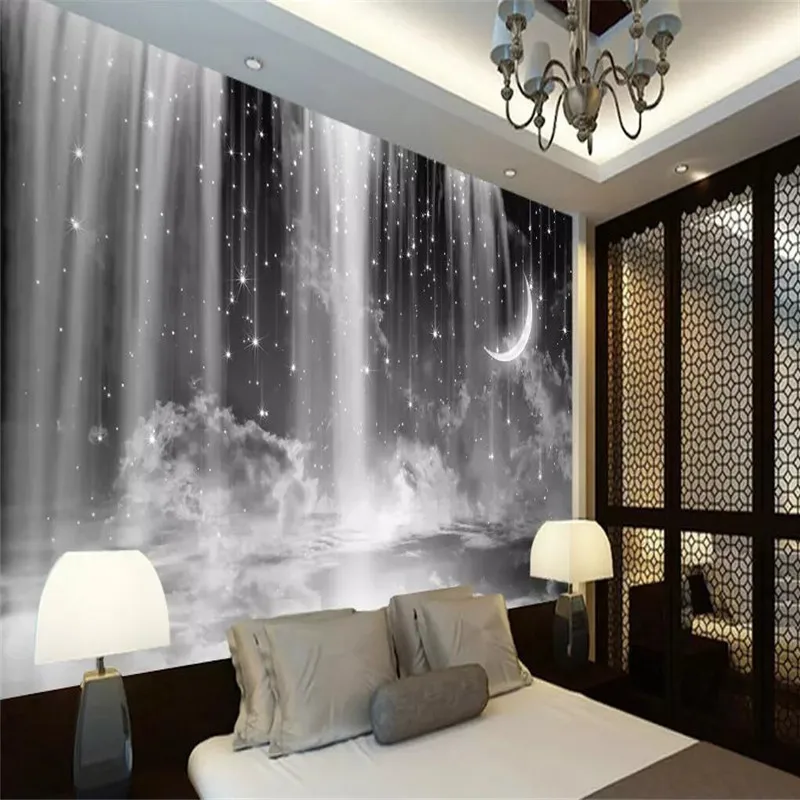Black and white waterfall starry sky background professional production mural wholesale wallpaper mural poster photo wall Black and white waterfall starry sky background professional production mural wholesale wallpaper mural poster photo wall