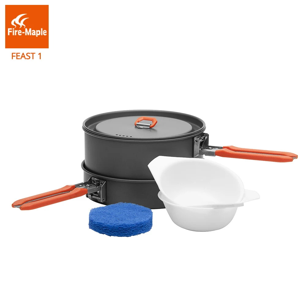 

Fire Maple Feast 1 Outdoor Camping Hiking Cookware Backpacking Cooking Picnic Pot Pan Set Foldable Handle 1-2 Persons FMC-F1