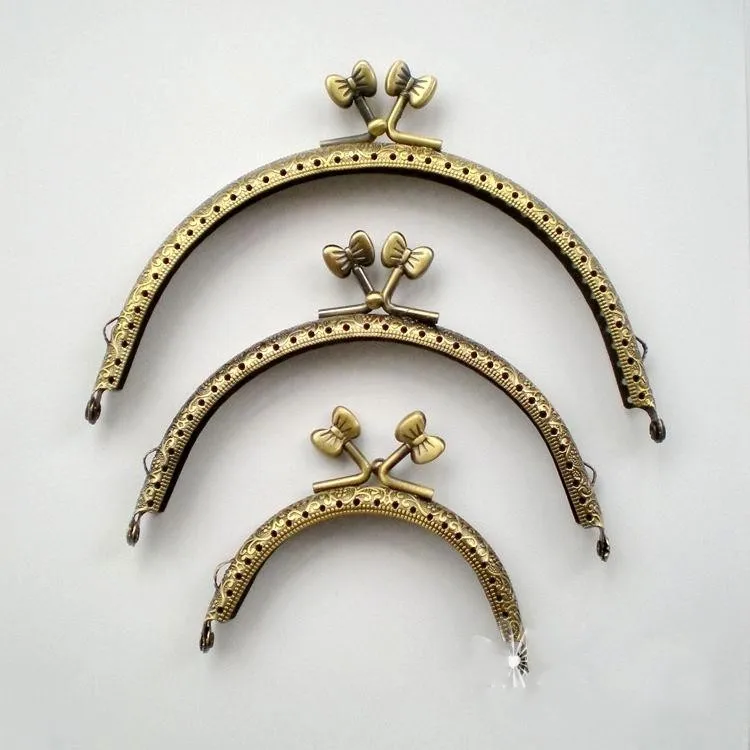 

8.5cm/12.5cm/15cm,3PCS Bronze Embossing Bow-knot Head Semicircle Metal Purse Frame Handle Kiss Clasp DIY Bag Clutch Accessory