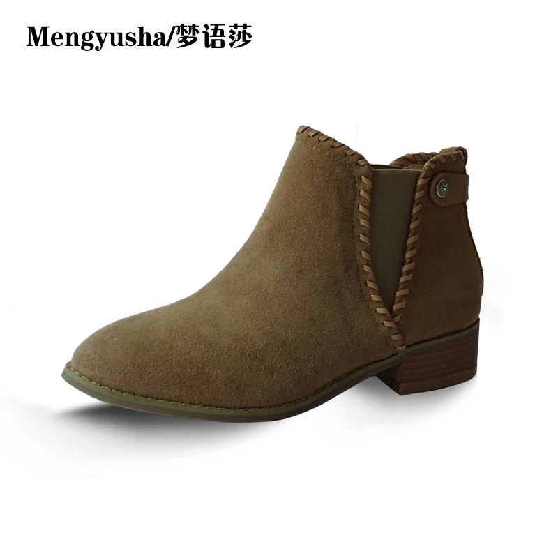 

Mengyusha2018 autumn and winter new leather rough with Chelsea boots Martin boots boots