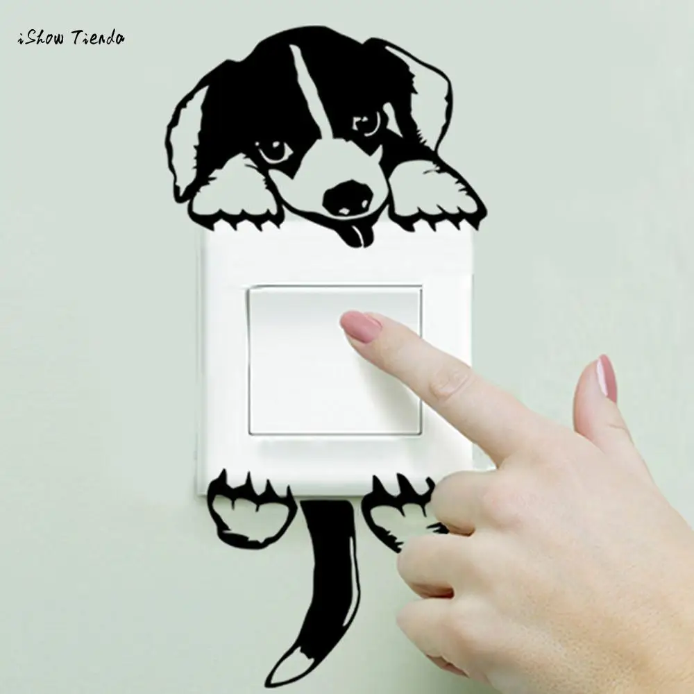 

ISHOWTIENDA Dog Cat Switch Sticker Room Window Wall Decorating Switch Vinyl Decal Sticker Decor Cartoon New