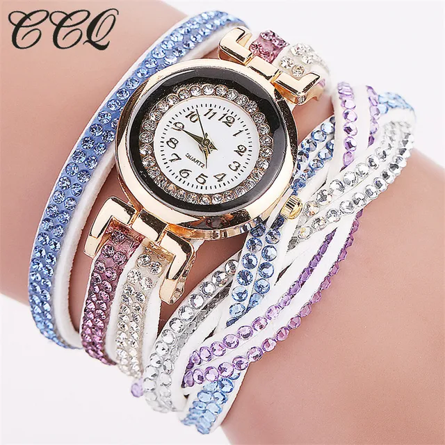 CCQ Fashion Women Dress Watch Luxury Crystal Gold Bracelet Watch Braided Leather CCQ Fashion Women Dress Watch Luxury Crystal Gold Bracelet Watch Braided Leather
