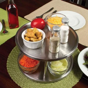 

Spice Rack Stainless Steel Organizer Tray 360 Degree Turntable Rotating 2 Stand For Dining Table Kitchen Counters Cabinets