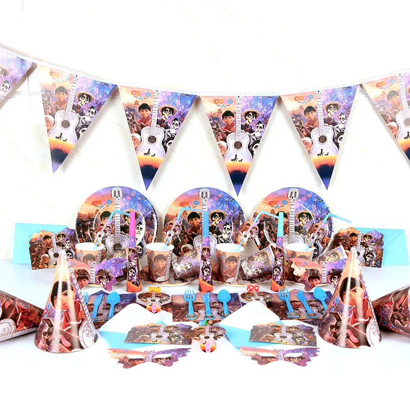 

COCO Movie 94pcs for 6Kids Birthday Party Decoration Supplies Tableware Set Miguel Bunting Flag Tablecover