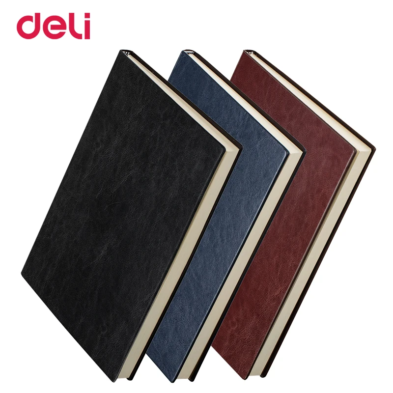 Deli wholesale 25K/A4 hardcover soft PU leather diary notebook for