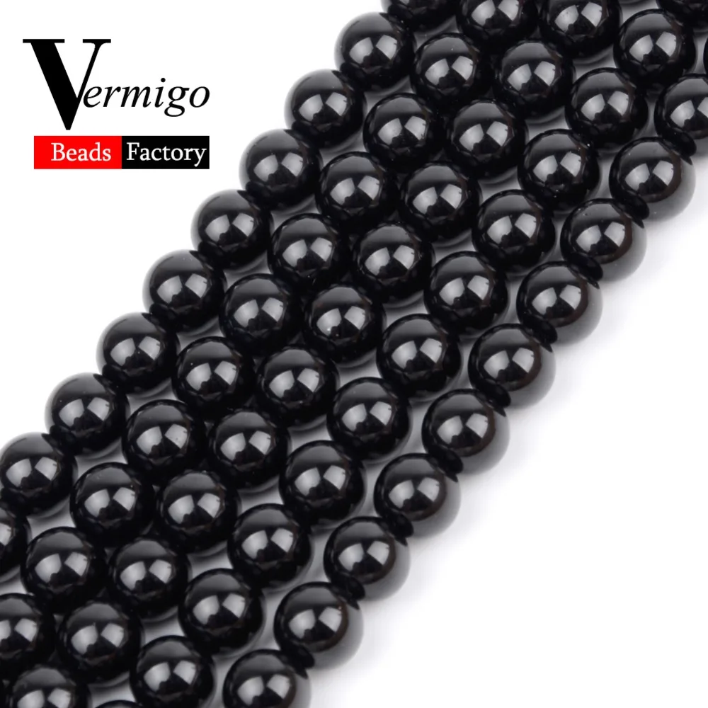 Гладкие Черные Агаты бусины из натурального камня для изготовления ювелирных изделий Круглые Ониксовые бусины 4 6 8 10 12 мм Diy браслет ожерелье 15 дюймов