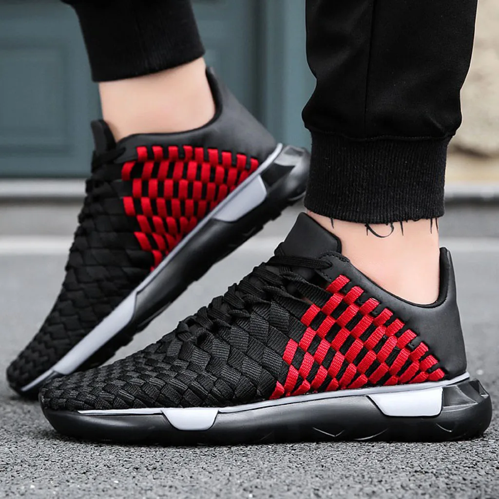 YOUYEDIAN Luxury Men Sneakers Black red Lace Up Flats Male Casual Shoes Thick-Soled Straps Breathable Sneakers Shoes#507g30