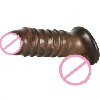 

New Super Ribbed Penis Extension Sleeve Textured Male Condom Thick Enlarger Double Hole Cock Scrotum Ring Adult Sex Toy