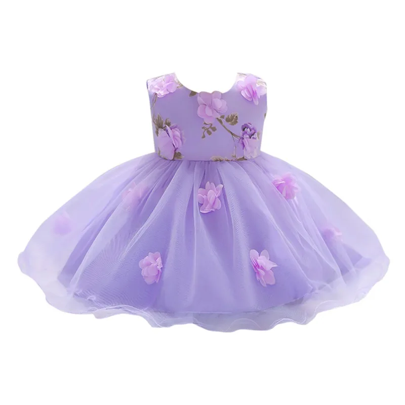 Свадебное платье с цветочным узором для девочек, нарядное торжественное платье принцессы, красивое платье для маленьких девочек на день рождения - Цвет: Лаванда