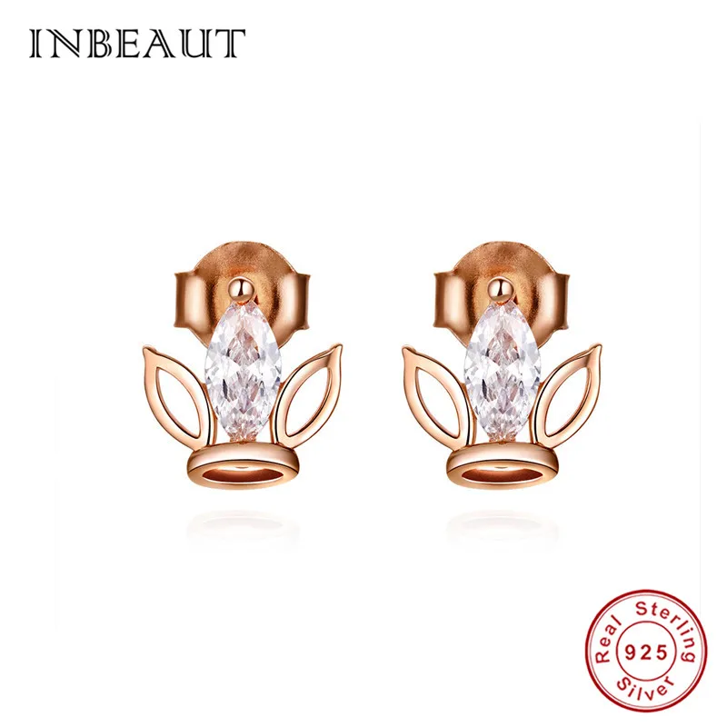 

INBEAUT 100% Real 925 Sterling Silver Cute Oval Zircon Elf Ear Stud Earrings for Women Trendy Rose Gold Earrings Teen Gilrs Gift