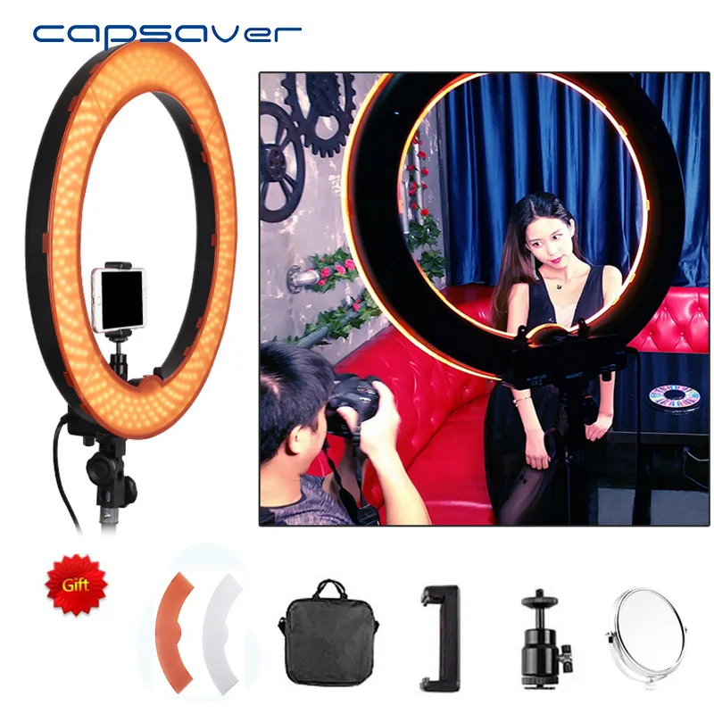 

capsaver 18in LED Ring Light Photography Lighting Dimmable 5500K 240 LED Camera Photo Studio Phone Video Lamp with Makeup Mirror