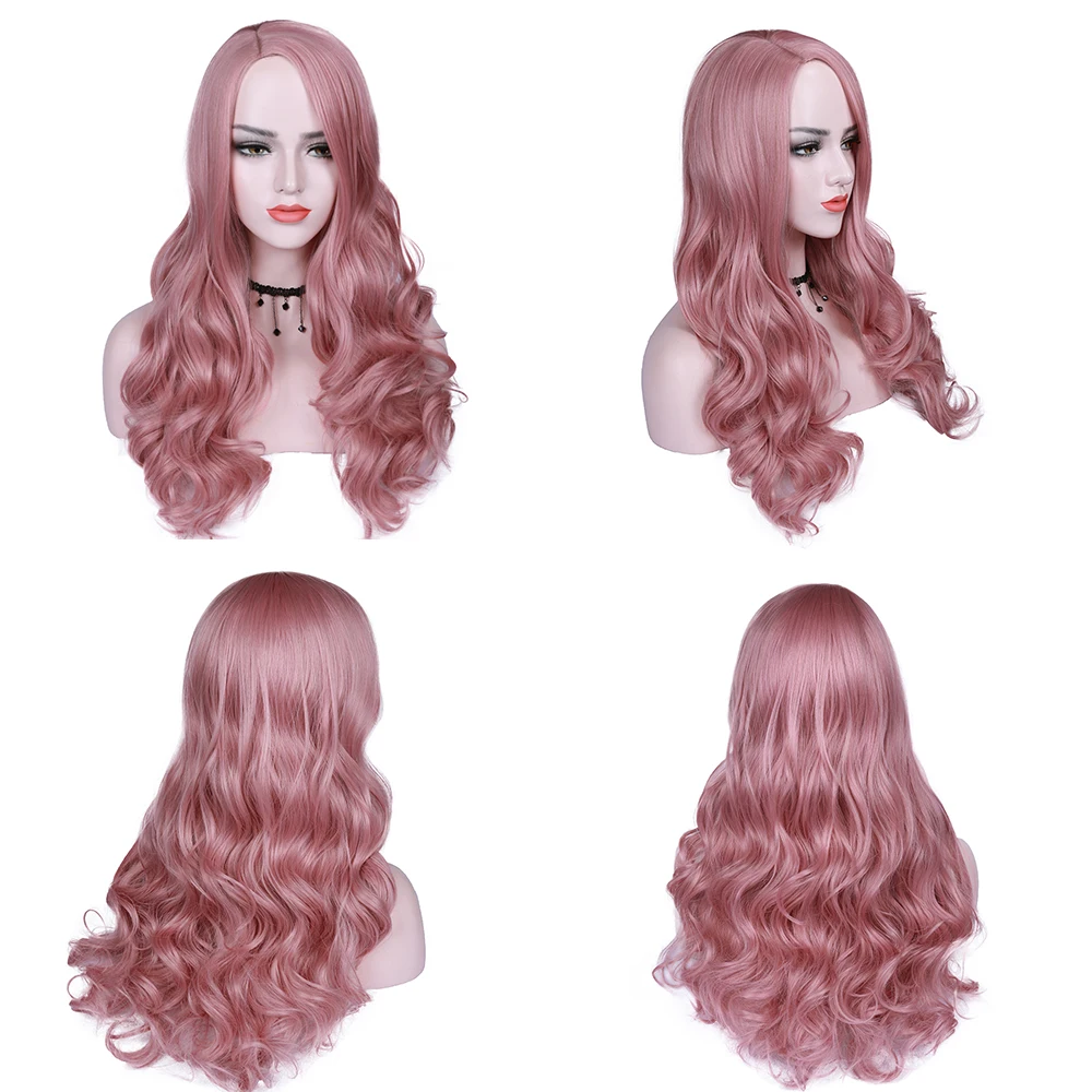 FAVE Премиум Синтетический парик с длинными волосами средства ухода за кожей волна Ombre Цвет боковая часть Сакура розовый/2 # зеленый