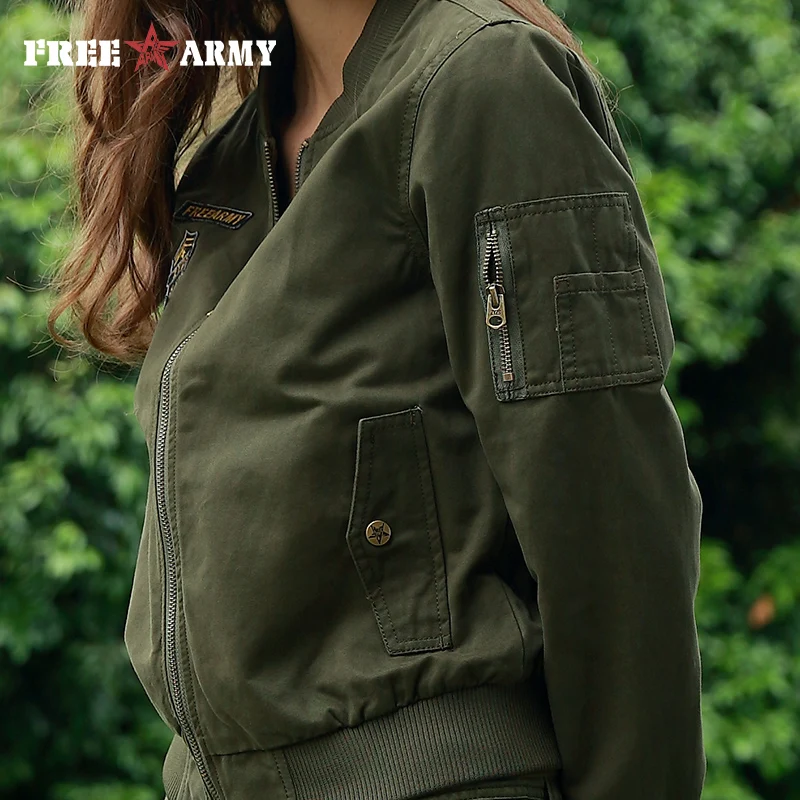 Армейская Новинка, осенняя Женская куртка-бомбер, армейский зеленый принт с буквами, Повседневная Базовая куртка для женщин, одежда, верхняя одежда, пальто