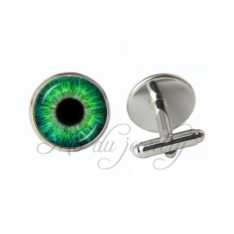 

2018 Light Green Eye Cuff-Link Third Eye Cufflinks Evil Eye Cuff Button Glass Cabochon Jewelry Gift for Women Men