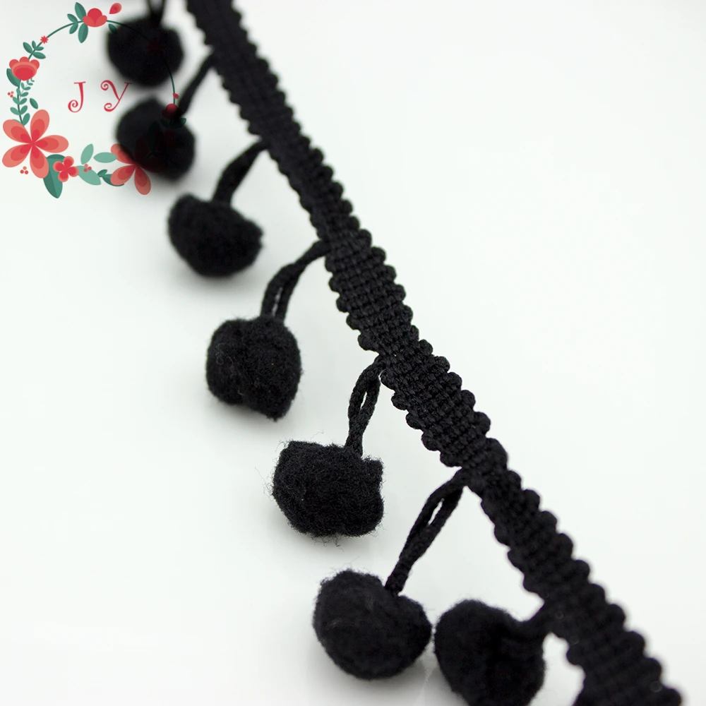 36 Yards Black Color Ball Fringe Trims (Ball Size 12mm), Pom Pom Ball