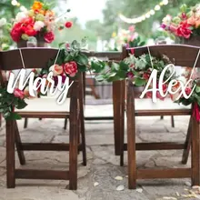 Индивидуальные, деревянные Жених и невеста кресло знак свадебный стул в приемную знаки с Индивидуальные имена комплект деревянный садовый Свадебный знаки