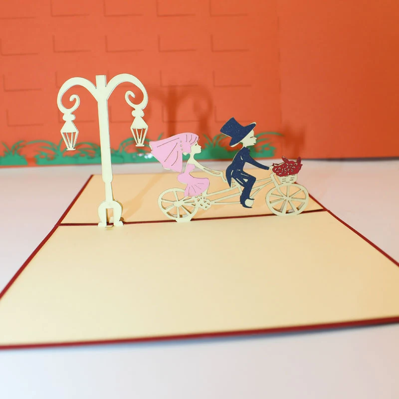  3D Laser Cut Handmade Romantic Riding Newlyweds Paper Invitation Greeting Cards PostCard Wedding En - 32889832690