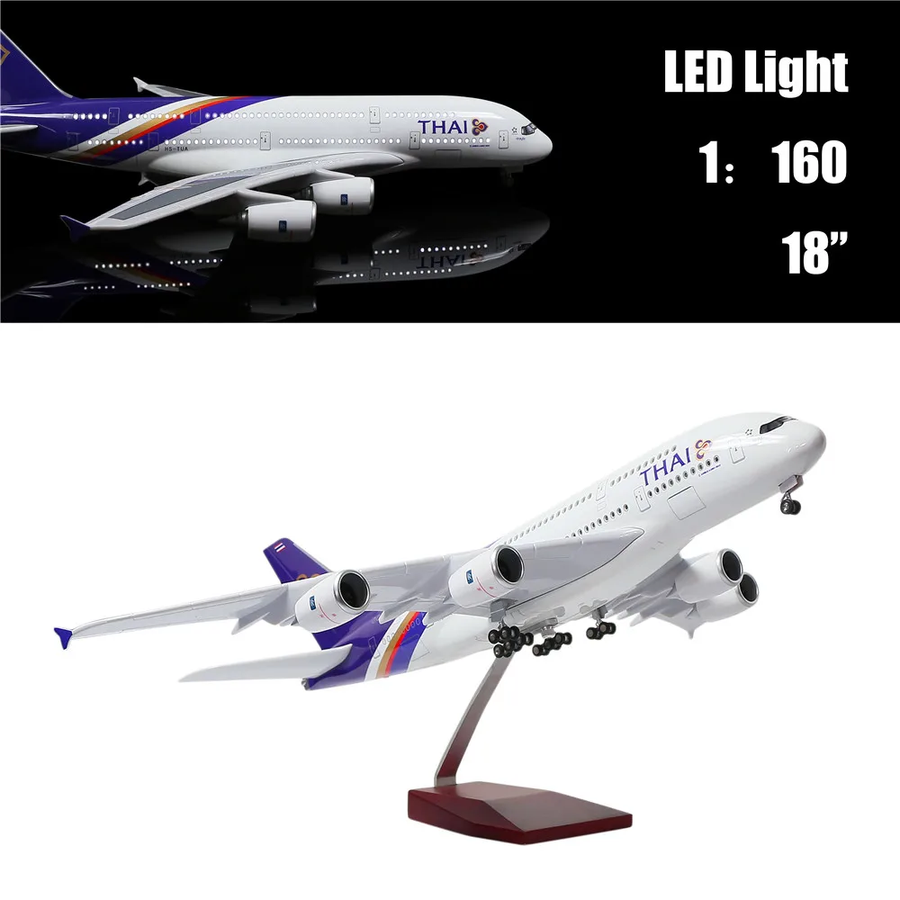 Thailand 380 46 см 1: 160 Модель самолета Эмирейтс A380 с светодиодный светильник(Сенсорное или Звуковое управление) самолет для украшения или подарка - Цвет: Thailand 380
