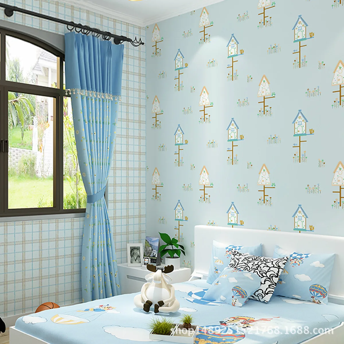 

0.53x10m Children room wallpaper pink girl blue boy bedroom living room kindergarten cute cartoon non - woven wallpaper