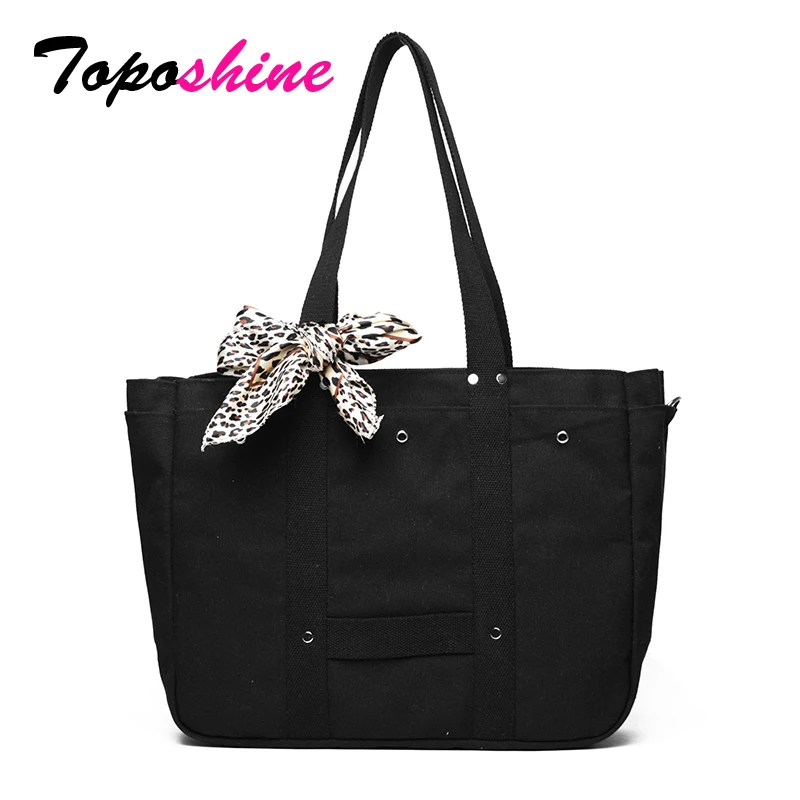 

Toposhine Brand Large Capacity Solid Canvas Women Handbag Casual Tote Female Shoulder Bag Leopard Scarves Girl Shopping Handbags