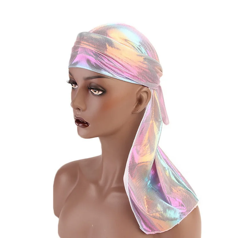 

NIBESSER Men Women Silk Laser Polyester Bandana Hat Durag Rag Tail Headwrap Headwear Gift Colorful Hijab Wrap Hair Accessories