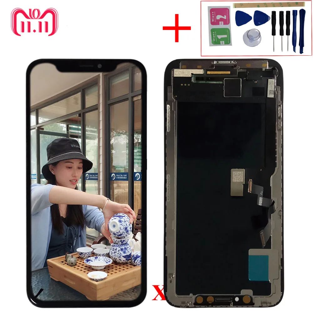 

5.8" Real Super AMOLED Display For iPhone X LCD Touch Screen Assembly with Frame Replacement For iPhone X Tela Module LCD Parts