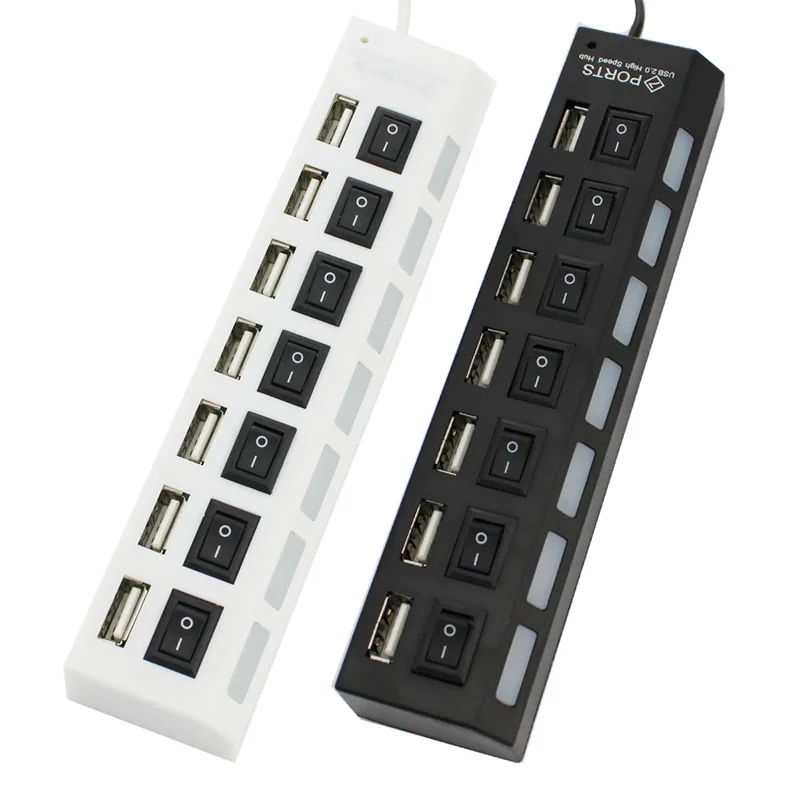 

Multi USB 7 Port High Speed USB 2.0 Hub 480Mbps Hub USB Independent Switch Portable USB Splitter Hab For PC Laptop