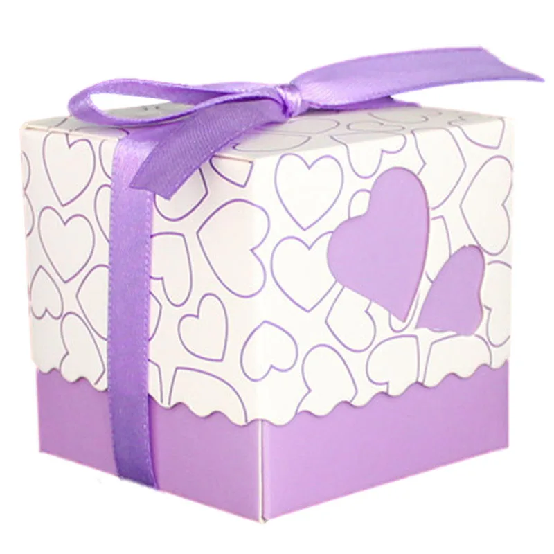 

30pcs Love Heart Small Laser Cut Gift Candy Boxes Wedding Party Favor Candy Bags With Ribbon Decor, Purple