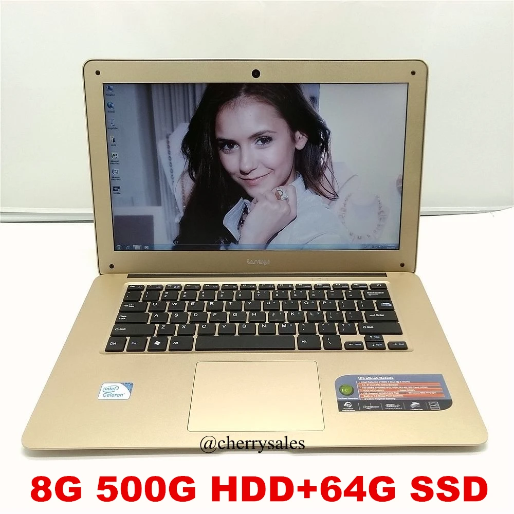 14 Inch 8GB RAM 500G HDD+64G SSD Laptop In-tel Celeron J1900 Quad Core HDMI WIFI 1.3MP Webcam Windows7/win8.1 Notebook Computer