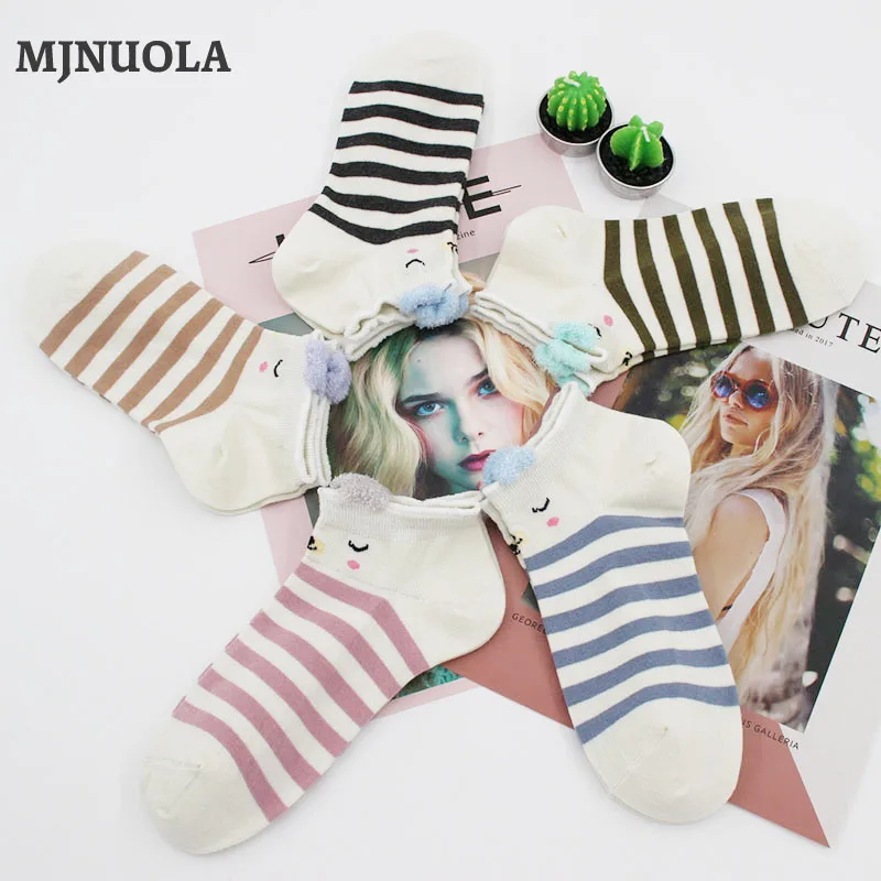 Mjnuola 2018 хлопок мультфильм смешные носки для Для женщин хит Цвет в полоску