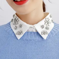 2019 корейская версия белая рубашка для женщин с цветочным фальшивым воротником Бесплатная Доставка Оптом