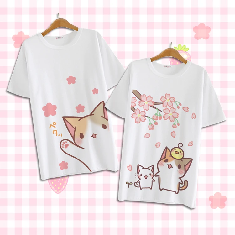 

Free shipping Summer Anime Neko Atsume Cosplay T-shirt Casual Short sleeve back neck printed cute Harajuku Style T-Shirt