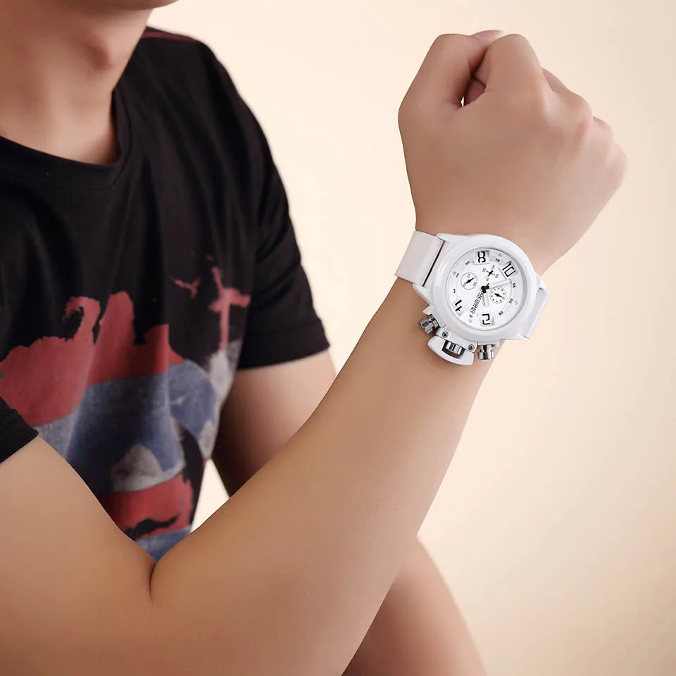 Белый большой циферблат дизайн хронограф спортивные мужские часы модный бренд военные водонепроницаемые кварцевые часы Relogio Masculino