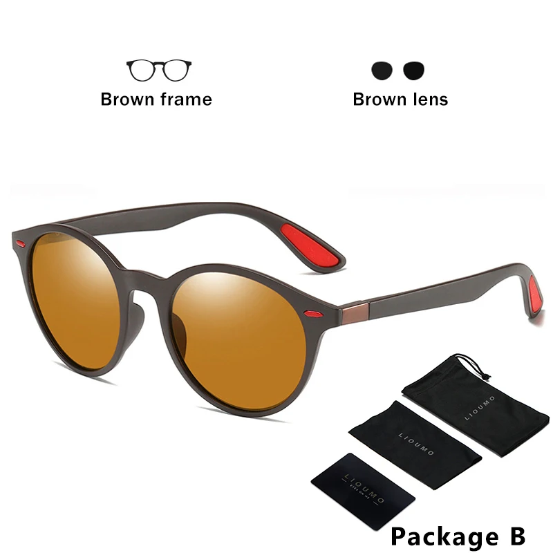 Классический дизайн, Ультралайт TR90, круглые поляризованные солнцезащитные очки для мужчин и женщин, зеркальные солнцезащитные очки для вождения и путешествий, солнцезащитные очки oculos De Sol - Цвет линз: B-Brown-Brown