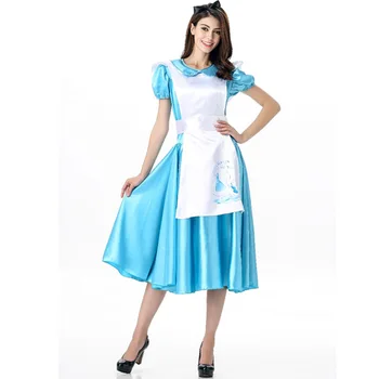 

2016 Free shipping Alice's in Wonderland adult Alice Cosplay dress maid costume clothes Sexy Blue Costumes
