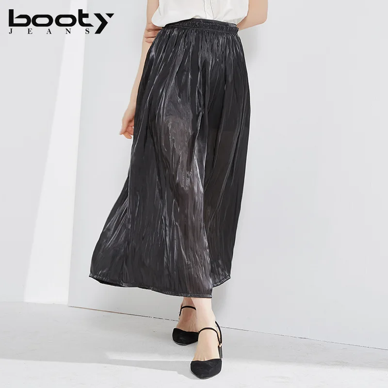 Bootyджинсовый женские новые высококачественные гофрированные длинные юбки однотонные юбки