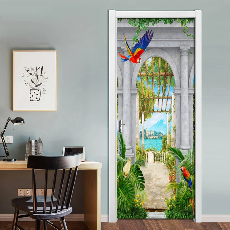 2pcs Set Diy Door Stickers Pvc Waterproof Self Adhesive Garden